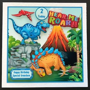 Dinosaur Ages 2 3 4 5 6 Handmade 3D Birthday card Grandson Granddaughter
