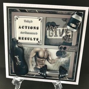 Gym Fitness Crossfit Male Son Grandson Handmade 3D Birthday Card
