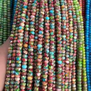 5x8mm Multicolor Emperor Stone Smooth Rondelle Gemstone Beads,Sea Sediment Imperial Jasper Spacer Beads,Aqua Terra Jasper Beads,15 inches
