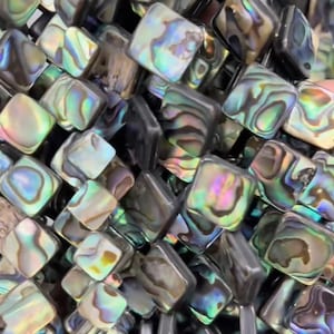 Abalone Black Shell Flat Square diamond  beads 8mm 10mm 12mm 14mm 16mm Natural Abalone shell nugget Beads,15 Inches Full Strand