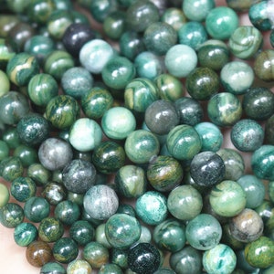 Natural Green Verdite Gemstone Beads - 6mm/8mm Round Strand