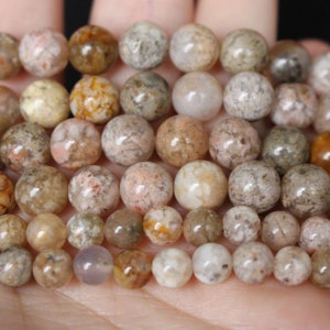 6mm 8mm Natural Pink Moss Agate beads, Smooth And Round Agate Beads,Agate Beads , 15 Inch 1 Strand