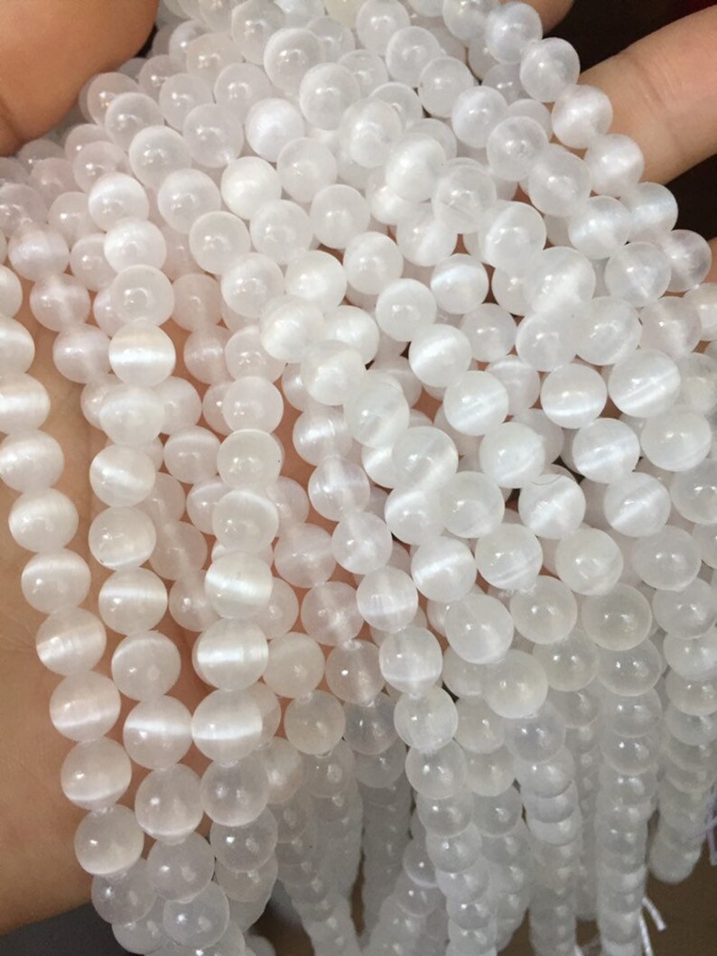 Natural Selenite White Cat's Eye Gemstone Beads 6mm 8mm Etsy