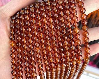 Natural Hessonite Orange Garnet smooth round beads 6mm(63pcs),15 inches