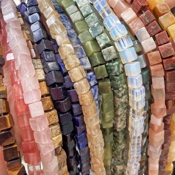 Natural crystal agate stone cube nugget gemstone beads,6*6mm,white opal,rose quartz,yellow jade, lapis lazuli, square beads.15 inches