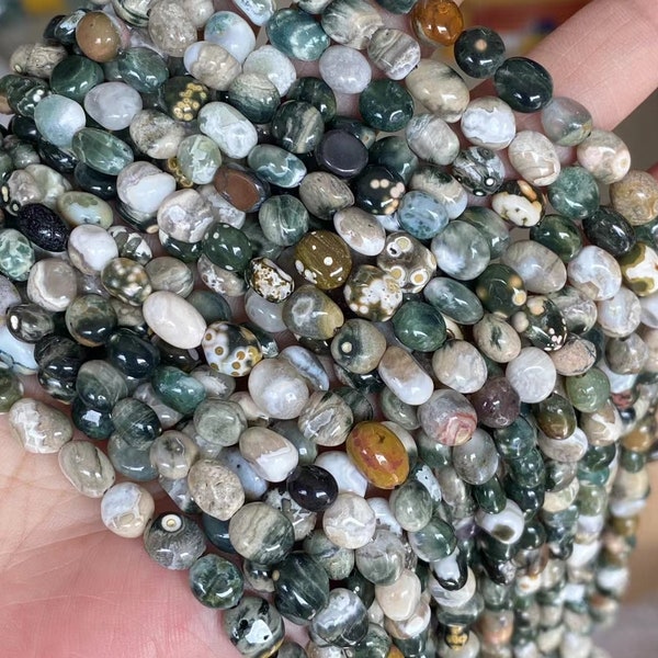 Natural ocean agate pebble nugget chips gemstone loose beads,6*8mm,8*10mm, ocean Jasper chips irregular beads,  15 inches full strand