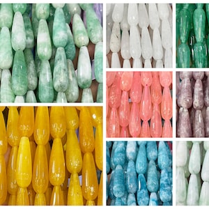 Faceted Chalcedony Teardrop Loose Beads, green pink blue purple tear drop faceted beads 10*30mm,15 Inches one strands