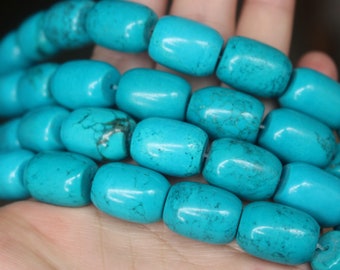 Blue Turquoise Stone Barrel Beads , Turquoise Blue Drum Beads ,15 inch per Strand