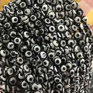 Natural Black white Tibetan Dzi agate faceted round beads,Tibetan DZI Faceted Three Eye Agate beads 6mm 8mm 10mm 12mm,15 inches one strands