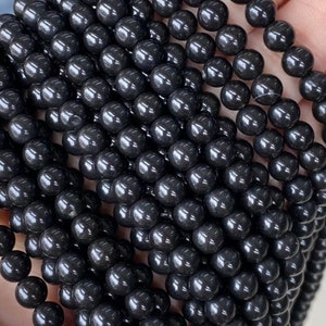 Natural black Russian Shungite smooth round beads 6mm 8mm 10mm,Shungite loose beads wholesale,15 inches