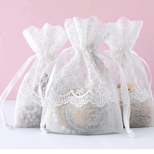 12 pièces sacs-cadeaux blancs pour bijoux, sacs en organza, pochette-cadeau en organza, sacs à bijoux en organza bijoux, fabrication de boucles d'oreilles/bagues