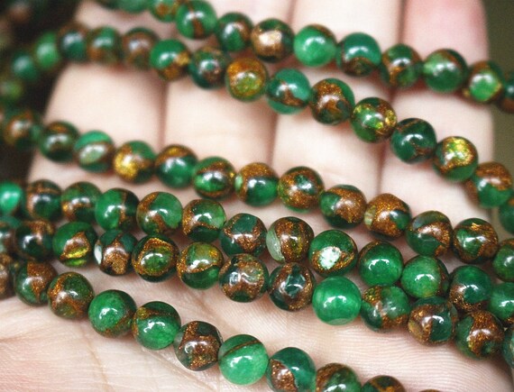 15 Inches Full Strand Green Mosaic Smooth Round Stone Beads | Etsy