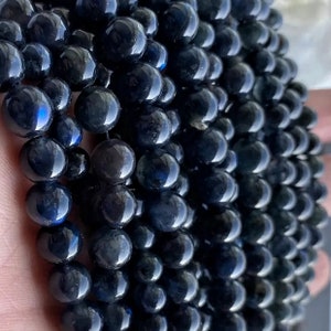 Natural Blue Flash Black Labradorite Smooth Round Beads 6mm 8mm 10mm 12mm 14mm Gemstone Beads,Gary Stone Beads,15 Inches One Strand
