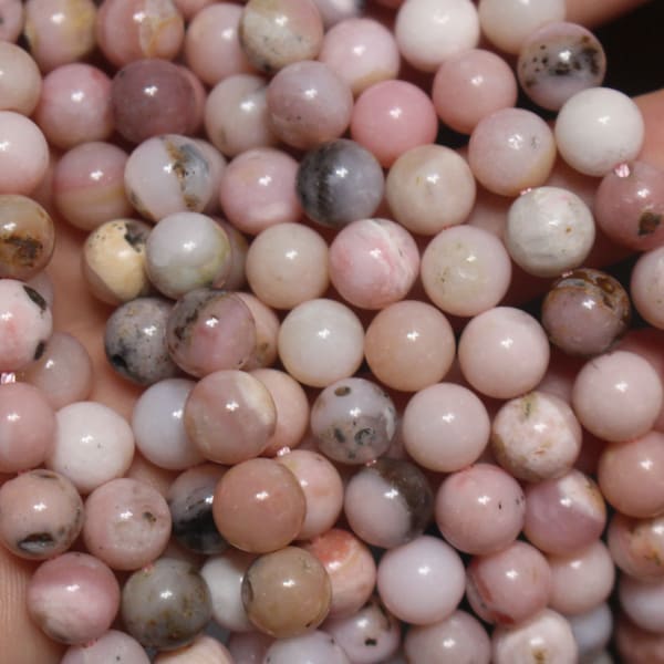 Natural Peruvian Pink Opal Smooth round beads 6mm 8 mm 10mm 12mm-15 inches one strand