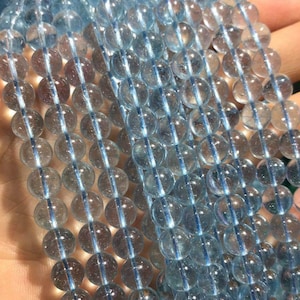 Blue Topaz Quartz Crystal Smooth Round Loose Beads 6mm 8mm 10mmbeads, 15 inch full strands