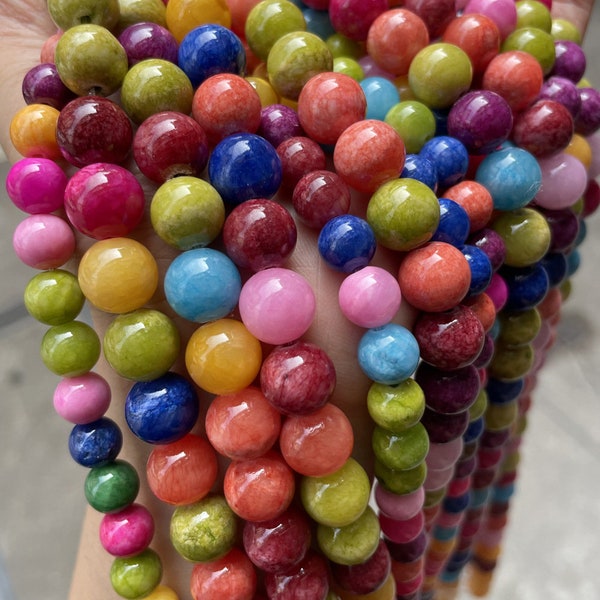 Multicolor colored jade 4mm 6mm 8mm 10mm 12mm,Rainbow candy jade purple red yellow blue jade loose round beads,15 inches one strands