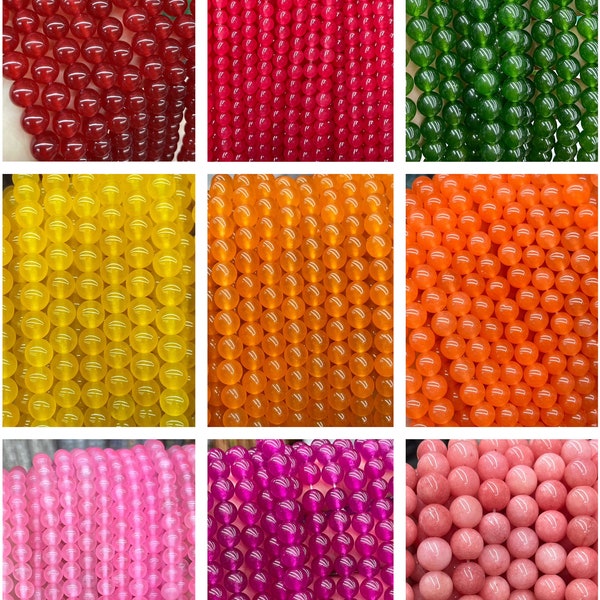 Jade de Malaisie rose, rose rouge, jaune, rouge en gros, perles de calcédoine 4 mm 6 mm 8 mm 10 mm 12 mm 14 mm, perles rondes lisses en jade, 15 pouces