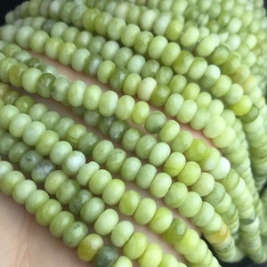 Natural Green Serpentine Jade Smooth Rondelle Beads,Serpentine Spacer Loose Beads,15 Inches Full Strand,4*6mmmm