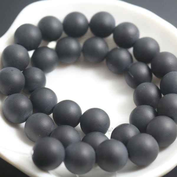 Frosted Black Onyx Round Beads for jewelry making 4-20mm, 15'' Strand