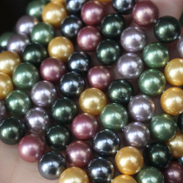 6mm 8mm 10mm Multi Color South Sea Shell Pearls,Round Shell Beads, mixed color shell beads,15 inches one strand