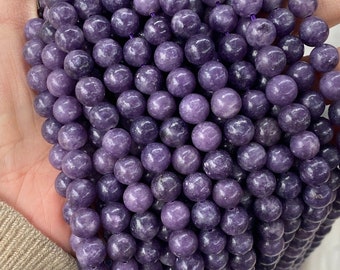 Natural Purple lepidolite smooth round beads 6mm 8mm 10mm 12mm.15 inches one strands