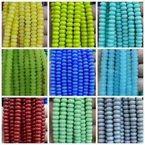 10 fili/perline rondelle lisce in vetro 5*8mm all'ingrosso, rosso arancione giallo verde blu viola nero distanziatore in vetro perline sfuse di abbaco, 15 pollici