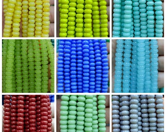10 Strands/5*8mm Glass Smooth Rondelle Beads Wholesale,Red Orange Yellow Green Blue Purple Black Glass Spacer Loose Abacus beads,15 inches