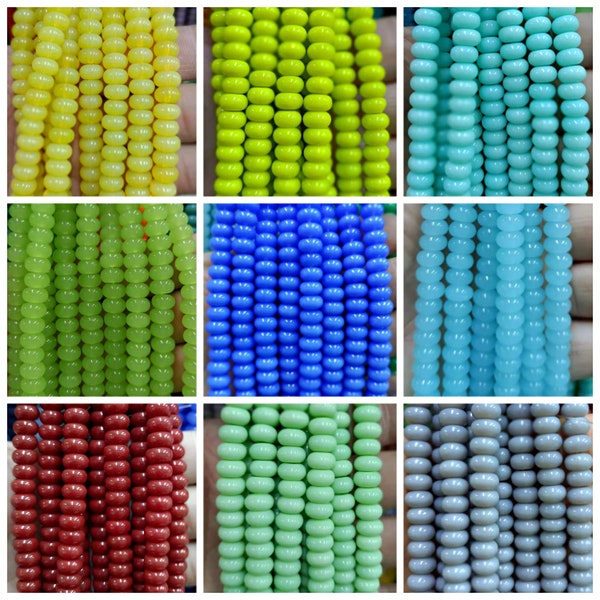 10 Strands/5*8mm Glass Smooth Rondelle Beads Wholesale,Red Orange Yellow Green Blue Purple Black Glass Spacer Loose Abacus beads,15 inches