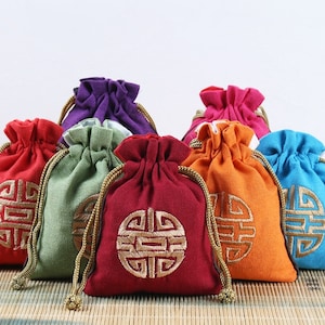 5PCS Hemp Bag Drawstring Bags Pouch Wedding Favor Gift Packaging Bag Jewelry Party Bags wholesale , Silk Jewelry Gift Bags