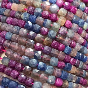 Genuine Red  Ruby And Blue Sapphire Faceted Cube Beads 4mm,Natural Faceted Ruby Sapphire Square Tiny Diamond Beads,15 inches one strands