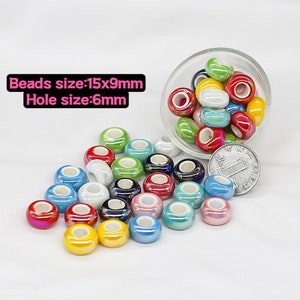 100 Stück Keramikperlen, große Lochperlen, runde Keramik-Großlochperlen, Armband-/Halskettenperlen 15 mm, Lochgröße 6 mm