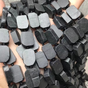 Natural black tourmaline rectangle nugget bead, Genuine black tourmaline frosted oval slice beads 11*17mm,15 inches