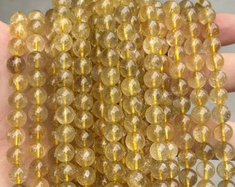 AAA 純正ゴールドルチルクォーツクリスタル 4 mm 6 mm 8 mm 10 mm ラウンドビーズ 15 インチ