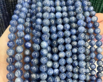 5A perles rondes lisses en pierre de cyanite bleue naturelle pour la fabrication de bijoux 4 mm 6 mm 8 mm 10 mm 12 mm, 15 pouces un brin