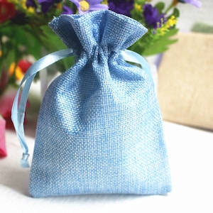 50 bolsas de cáñamo azules con cordón, bolsas para regalos de boda, bolsas para joyería, bolsas para fiestas, venta al por mayor, bolsas para regalos de joyería