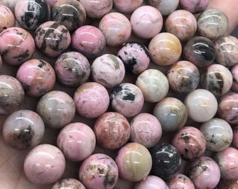 Cuentas de rodonita AAA, redondas lisas de color rosa cereza, hebra completa