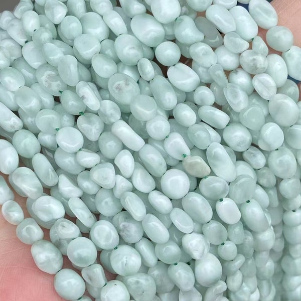Natural Green Angelite pebble chips nugget beads,Green Angelite gravel irregular oval stone beads,6-8mm,8-10mm,15 inches one strands