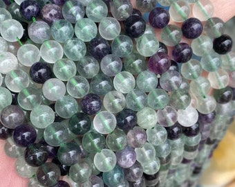 Genuine Rainbow Multicolor Fluorite 6mm 8mm 10mm 12mm Smooth and Round Fluorite Green Purple Beads,15 inches one strand