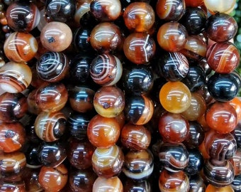 Natural Dream Striped Agate Smooth Round beads,Dream Sardonyx Round 4mm 6mm 8mm 10mm 12mm 14mm Round Beads, 15 inch Full Strand
