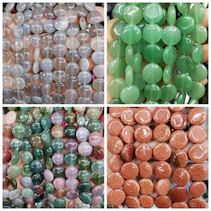 14mm Natural Crystal agate flat round coin gemstone beads , Red blue green yellow stone disc beads,15 inches /18 materials