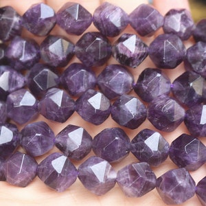 Natural Amethyst Quartz Star Cut Faceted Nugget Beads-Natural Purple Crystal Quartz Beads- 15 inch strands