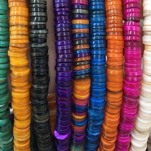 Freshwater shell beads rondelle beads ,Blue green yellow purple red shell beads Heishi beads 6-8mm ,15 inches one strands