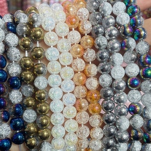 Electroplated Cracked Crystal Quartz 4mm  8mm 10mm 12mm Round Beads,electroplated popcorn quartz beads,15 Inches Full Strand