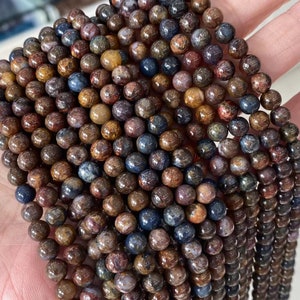 Genuine Natural AAA Brown Blue Pietersite Smooth Round Beads 6mm 8mm 10mm 12mm Beads , 15 Inch Full Strand