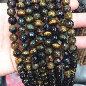 4mm 6mm 8mm 10mm 12mm Natural Blue Tiger Eye Smooth and Round Gemstone Beads-15 inches one strand