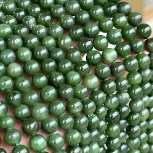 Natural Genuine Canada Green Jade Round Beads,6mm 8mm 9mm Natural and Smooth Round Beads,15 one Full Strand