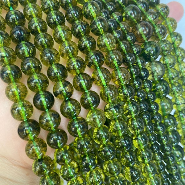 Peridot Olivine Crystal Quartz Smooth And Round Beads  6mm 8mm 10mm 12mm beads, 15 inch full strands