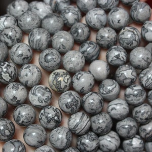 Natural Grey Picasso Jasper Gemstone Round Beads 4mm 6mm 8mm 10mm 12mm , 15 inches