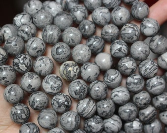 Natural Gray Picasso Jasper Gemstone Round Beads 4mm 6mm 8mm 10mm 12mm , 15 inches