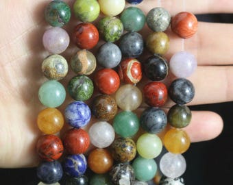 Mixed Stone Smooth Round Gemstone Beads for jewelry making 6-12mm (15 Inch Strand)
